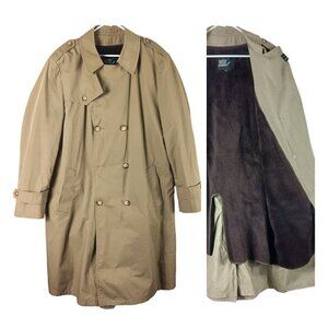 James River Traders Mens Trench Coat Long Detachable Fleece Liner Khaki 44 Long